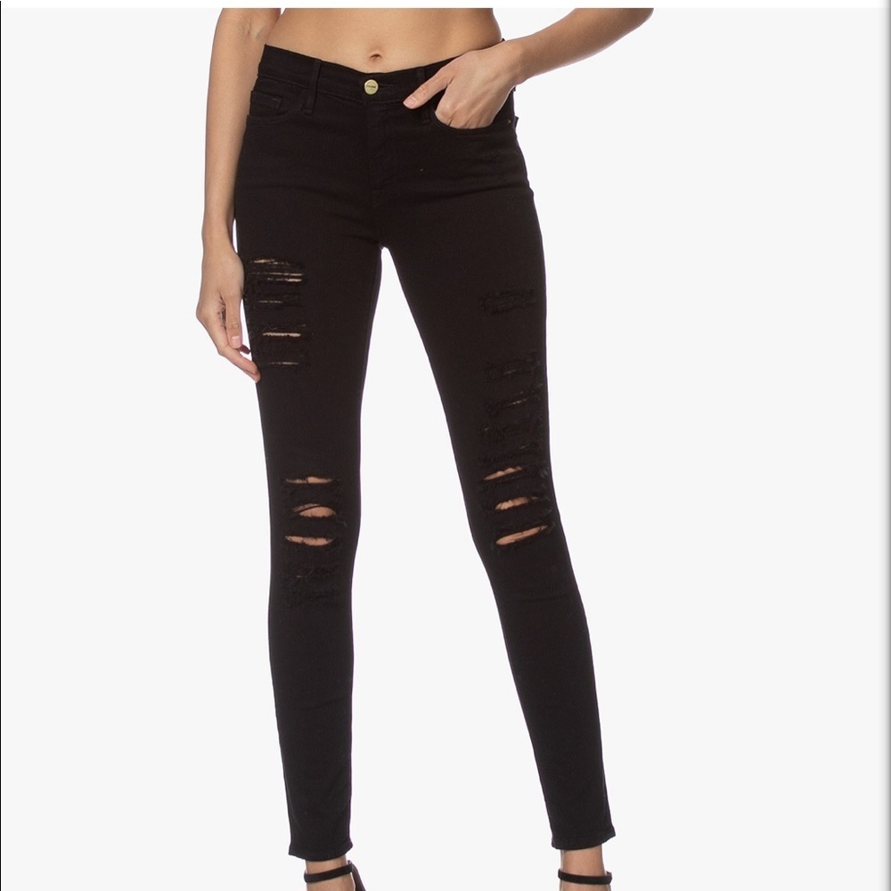 Frame Denim Le Skinny de Jeanne Black Ripped Skinny Jeans